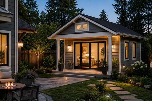Custom backyard guest house ADU providing comfortable and private accommodations for visitors.