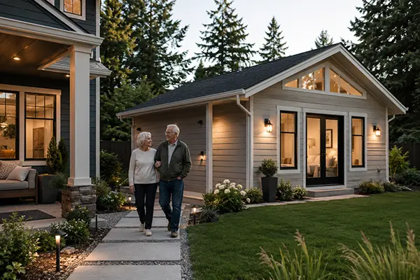 Custom detached ADU designed for multi-generational living with independent space for family members. Custom detached ADU designed for multi-generational living with independent space for family members.