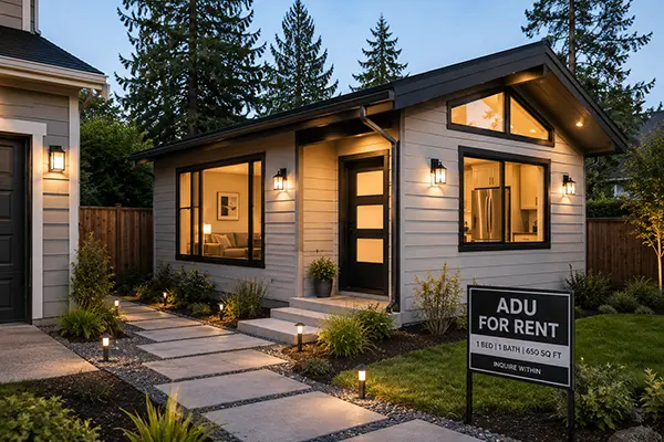 Custom backyard guest house ADU providing comfortable and private accommodations for visitors.